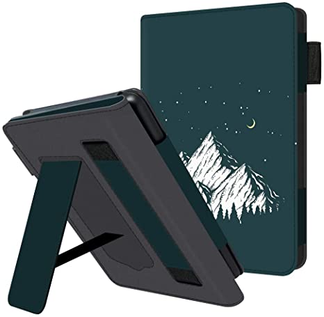 HUASIRU Handheld Case for All Kindle Paperwhite Generations - PU Leather Protective Cover with Hand Strap, Mountain
