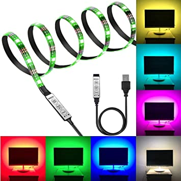 Black PCB TV Backlight Kit,Computer Case LED Light,eTopxizu 3.28Ft Multi-Colour 30leds Flexible 5050 RGB USB LED Strip Light with 5v USB Cable and Mini Controller for TV/PC/Laptop Background Lighting