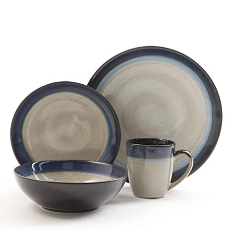 Gibson Elite 91547.16RM Couture Bands 16-Piece Dinnerware Set, Blue and Cream