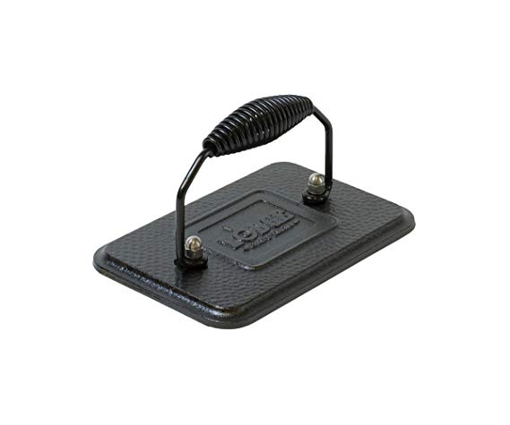 Lodge Rectangular Cast Iron Grill Press. 6.75 x 4.5" Cast Iron Grill Press with Cool-Grip Spiral Handle.