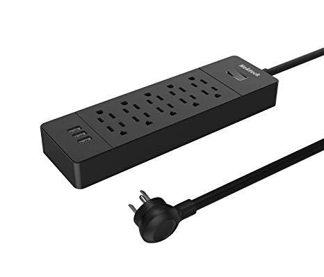 Nekteck Power Strip/Surge Protector Flat Wall Plug with 10 AC Outlets, 15W 3-Port USB Charger for iPhone, iPad, Samsung Galaxys, Nexus, Tablets, HTC M9, Motorola, LG and More [4.8ft Cord, 10AC, 3 USB]