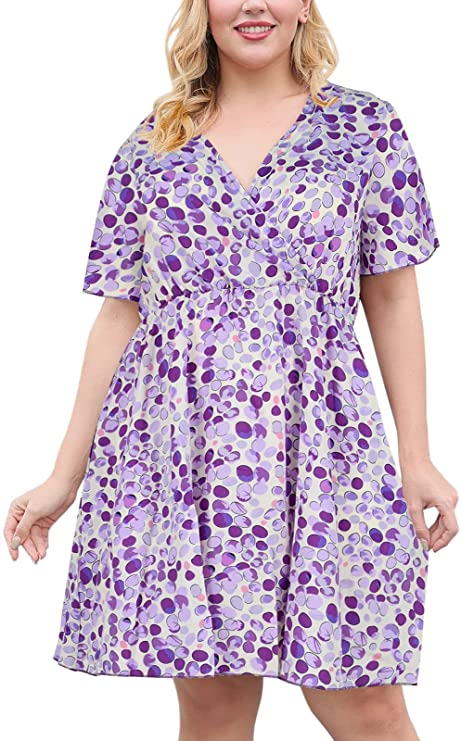 Nemidor Womens Casual V-Neck Plus Size Summer Boho Swing Wrap Dress with Pockets NEM266