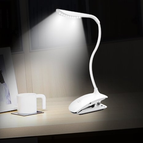 Desk Lamp Hometek Table Lamps Clip-on Desk Lamps Flexible Clamp Lamps Touch Sensitive Bedside Table Lamps Small Reading Lights Working & Learning Desk Lights Rechargeable LED Lamps Eye-protecting Table Lights LED Touch Control 3-Level Dimmable Eye Cared Light (White)