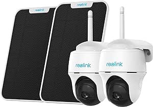 REOLINK Argus PT SP 2 Pack Bundle - Solar Security Camera Outdoor Includes Solar Panel, Pan Tilt, 5MP Nigh Vision, No Hub Needed, Rechargeable Battery, 2-Way Talk, Smart Detection