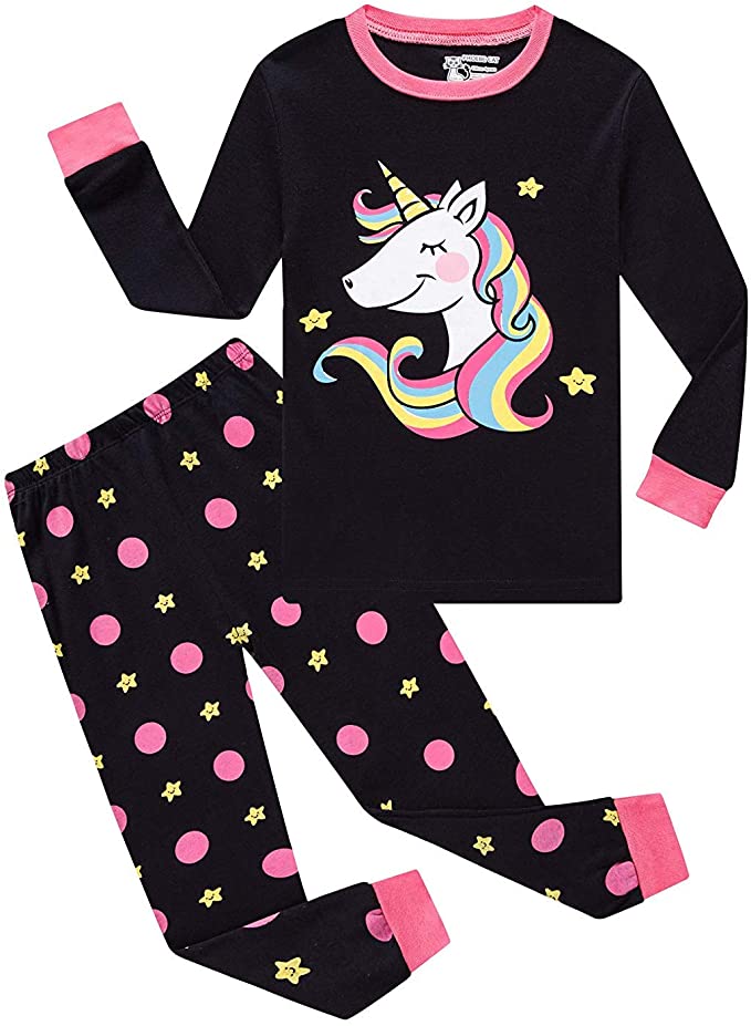 PHOEBE CAT Girls Unicorn Pajamas 100% Cotton Long Sleeve Kids Pjs Toddler Sleepwear Size 2-12 Years