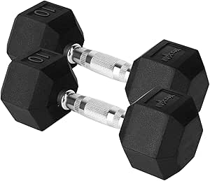 Yes4All Chrome/Rubber Grip Encased Hex Dumbbells – Hand Weights With Anti-Slip 10-30 LBS Pair