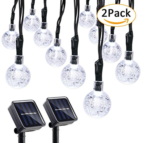 Qedertek 2 Pack Globe Solar String Lights, 19.7ft 30 LED Fairy Lights, Outdoor Solar Lights for Home, Gazebo, Patio, Lawn, Garden, Party and Holiday Decoration(Cool White)