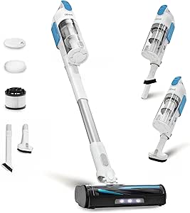 LEVOIT Cordless Vacuum Cleaner, Stick Vac with Tangle-Resistant Design, Up to 50 Minutes, Powerful Suction, Rechargeable, Lightweight, and Versatile for Carpet, Hard Floor, Pet Hair, White＆Blue