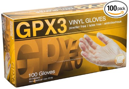 Ammex GPX3 Vinyl Glove, Latex Free, Disposable, Powder Free, Large (Box of 100)