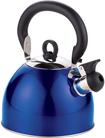 Blue Stainless Steel Whistling Kettle 2.5L Stove Top Hob Kitchenware Tea Camping