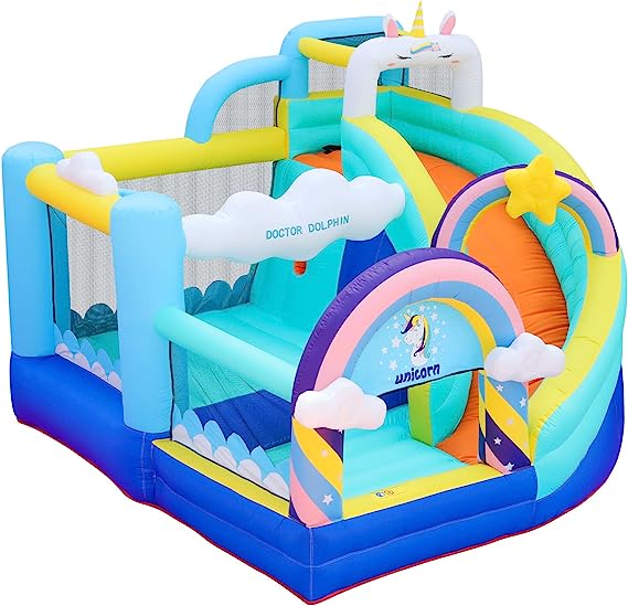 Doctor Dolphin Inflatable Bounce House for Kids Unicorn Bouncy House with Blower Toddle Bouncy Castle Kids Slide for Outdoor