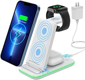 Wireless Charging Station, KIMILAR Foldable 3 in 1 Wireless Charger Stand for Apple iPhone 13 Pro Max/13 Pro/13/12 Pro Max/12 Pro/12/11 Pro Max/11 Pro/11/XR/XS/X, iWatch 7 6 SE 5 4 3, Airpods 3/2/Pro