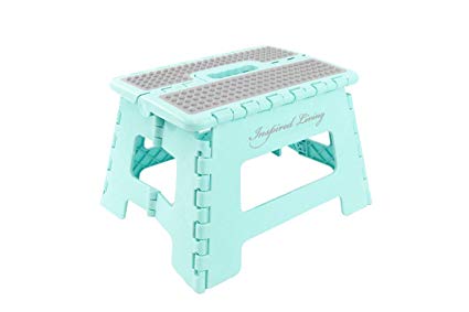 Inspired Living Folding Step Stool Heavy Duty, 9" High, Aqua