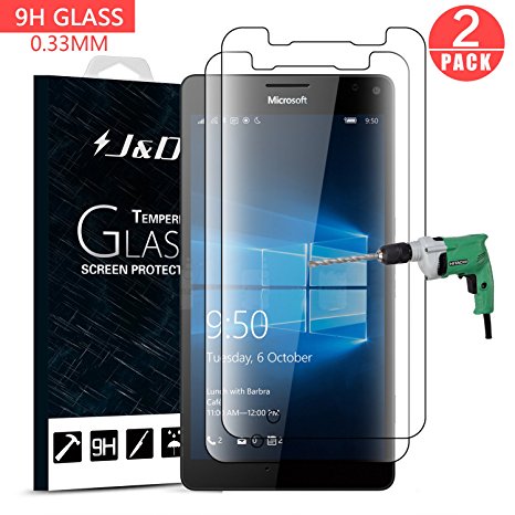 Lumia 950 Screen Protector, J&D Microsoft Lumia 950 Glass Screen Protector [Tempered Glass] HD Clear Ballistic Glass Screen Protector for Lumia 950 (2 Pack)