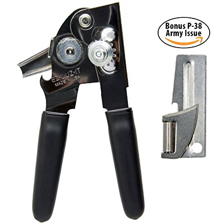 World’s Best Can Opener- Made in USA - Sold by Vets – Easy Turn – Carbon Steel Blade – Bonus Shelby P-38 Army Issue Can Opener