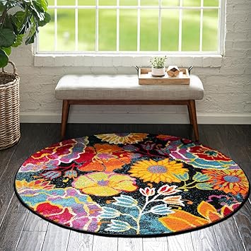 Unique Loom Lyon Collection Area Rug - Kennedy (7' 1" Round, Black/ Green)