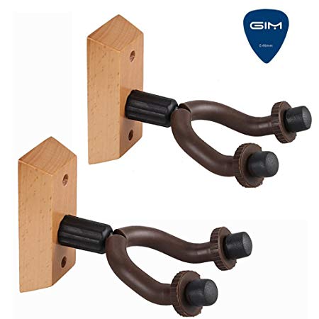 Guitar Hanger, GIM Set of 2 Wooden Guitar Hangers Keep Hook Holder Wall Mount Fits All size Guitars