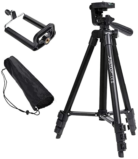 JUSTOP Aluminum Tripod Stand With Phone Holder For Digital Camera, SLR, DSLR, Camcorder, Action Camera, iPhone Android Phone Etc