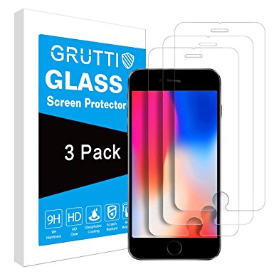 [3 Pack]Grutti-Tech Screen Protector Glass for iPhone 8 and iPhone 7, 4.7 Inch, 9H Hardness HD Clear Tempered Glass Screen Protection Film for iPhone 8, iPhone 7