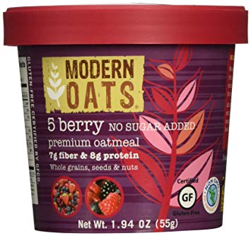 Modern Oats Premium Oatmeal Cups No Sugar Added 5 Berry 1.94 Ounce (Pack of 12) NSA Non-GMO Whole Grain Gluten-Free 7g Fiber & 8g Protein Per Cup