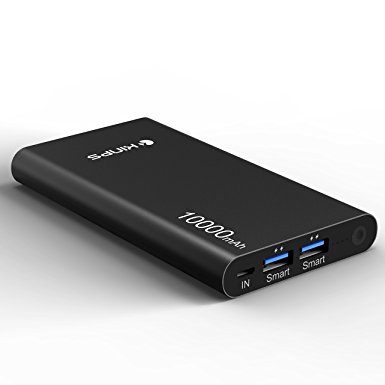 Power Bank 10000mAh Fast Smart Charging Rapid Portable Charger with High Speed Charging External Battery for iPhone 7 / 7 Plus, iPad, Samsung, Nexus, LG, more Phones and Tablets Aluminum Shell (Black)