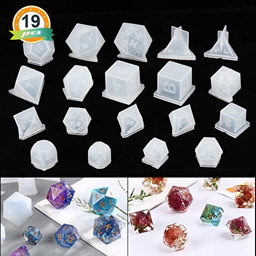 LET'S RESIN 19 Styles Resin Dice Molds Set,Polyhedral Game Dice Molds 3D Silicone Molds Different Sizes, 2-Part Epoxy Resin Dice Molds for DIY Table Games, Board Games, Role-Playing Games Dices