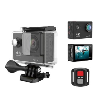 Eken H9R Wifi Action Camera (Black) 4K25，1080p60 2.4G Remote 170 Degree Lens，with Free Selfie Stick，Free Charging Dock and Extra Battery