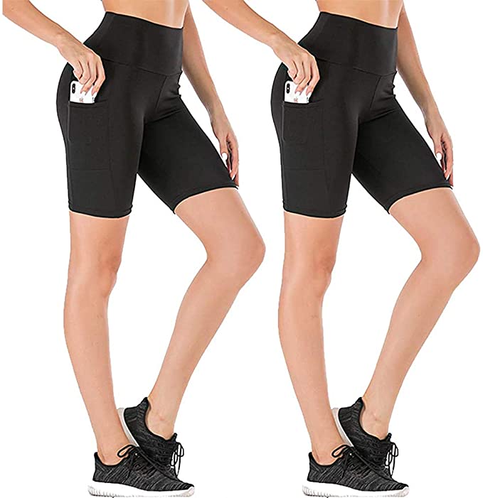 yeuG High Waist Out Pocket Yoga Short Tummy Control Workout Running Athletic Non See-Through Yoga Shorts