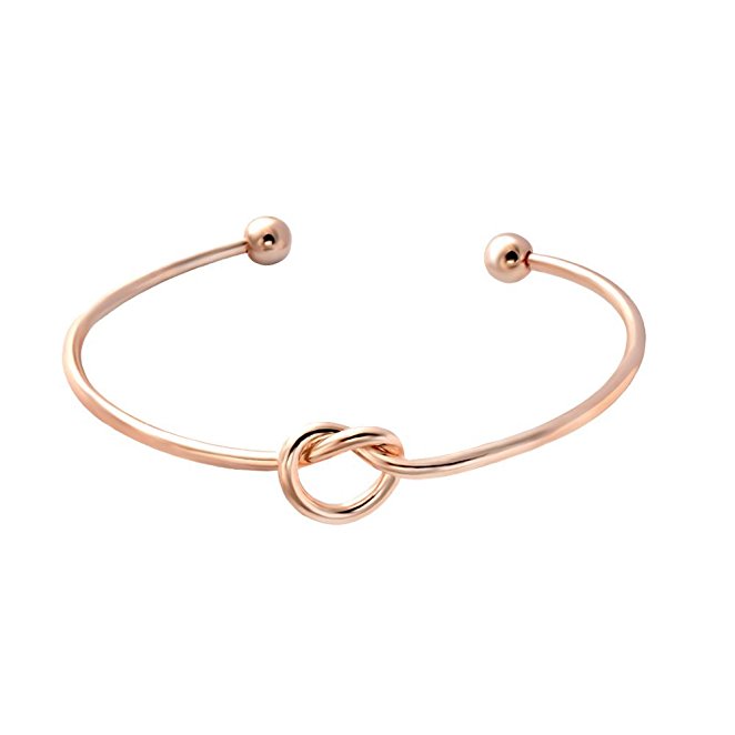 SENFAI Love Knot Bangle Bracelet Simple Knot Bangle Cuffs for Women Stretch Bracelet Gold and Silver Knot Bangles