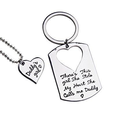 Dad Gifts from Daughter, Father Daughter Keychain Jewelry Daddys Girl Necklace Set, There's This Girl Who Stole My Heart She Calls Me Daddy by ROYI