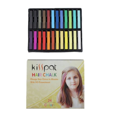 KISSPAT®Professional Hair Chalk 24 Mixed Colors Pack With Step By Step Insctruction, Extra Large & Long Chalk Volume, Non-Toxic Salon Grade Perfect Temporary Hair Dye Chalk Pastel