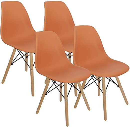 Bravich Terracotta Retro Scandinavian Dining Chairs | Office Chair | Lounge Chairs | Modern Durabale Chairs With Solid Wooden Beech Legs | (Pack Of 4 Terracotta Chair)