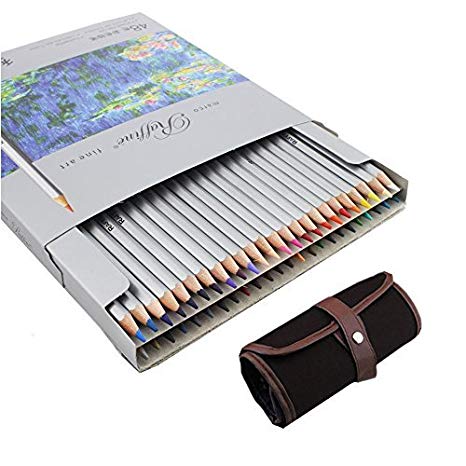 Taotree 48 Art Colouring Set Marco Raffine Coloured Pencils with Roll up Canvas Wrap for Artist Sketch Drawing Oil Base Adult Secret Garden Colouring Books