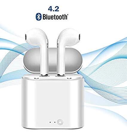 Bluetooth Headphone,Wireless Sports Earbuds Stereo in-Ear Earphones Noise Cancelling Mini Headsets 2 Built-in Mic Earphone Charging Case Andorid iOS Most Smartphones Earpieces - White