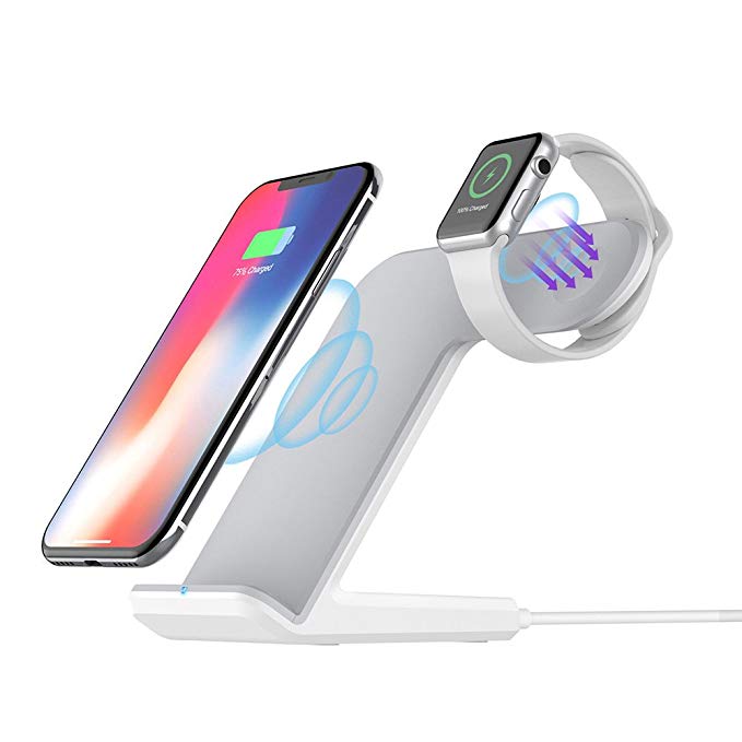 FDGAO Wireless Charger with QC 3.0 Adapter, Fast Wireless Charging Stand 2 in 1 Compatible with Apple Watch 4/3/2, iPhone Xs/XS MAX/X/8/8 Plus, Samsung Galaxy S9/S9 /S8 /Note8 and More