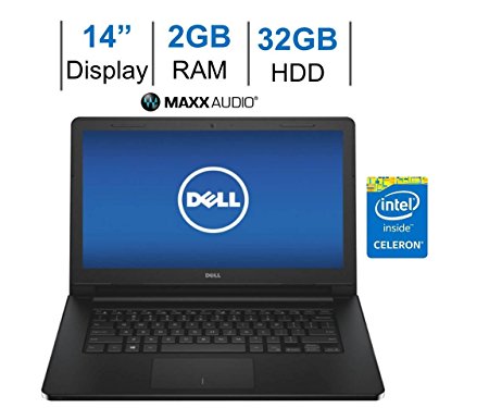 Dell Inspiron 14-inch HD (1366 x 768) LED-Backlit Display Laptop PC | Intel Celeron 1.6GHz | 2GB RAM | 32GB eMMC | HDMI | WiFi | Bluetooth | WebCam | MaxxAudio Pro | Windows 10 | Black