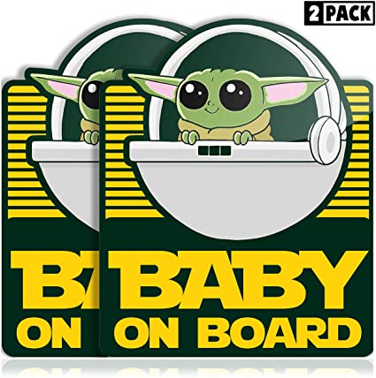 Super Cute Baby Yoda on Board Vinyl Decal Stickers for Car, Truck, Vehicle, Window or Bumper (2 Pack)