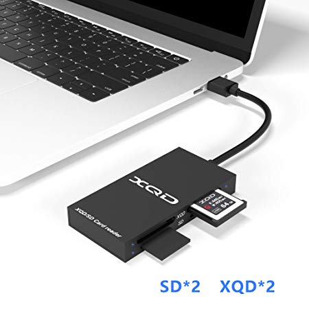 USB 3.0 XQD SD Card Reader, 4 in 1 XQD Card Reader Memory Card Reader Compatible with Sony G/M Series, Lexar 2933x/1400x USB Mark XQD Card, SD/SDHC/SDXC Card, Support Windows/Mac OS System