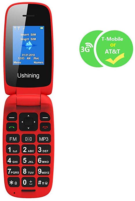 Ushining 3G Unlocked Senior Flip Phone Large Icon Cell Phone Easy to Use Flip Phone for Seniors and Kids T-Mobile Card Suitable(Red)