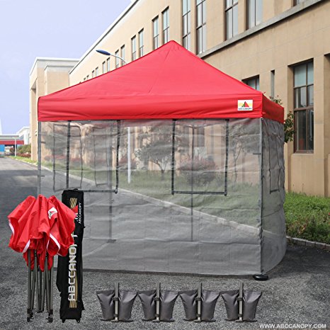 ABCCANOPY 10x10 Pop Up Canopy Tent Food Service Vendor Booth with Mesh Walls and Wheeled Roller Bag Bonus Weight Bag