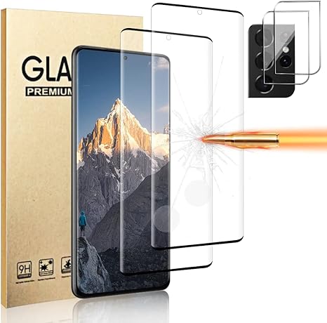 [2 2 Pack] Galaxy S21 Ultra Screen Protector Tempered Glass   Camera Lens Protector [9H Hardness] [Compatible Fingerprint] HD Clear Glass Screen Protector for Samsung Galaxy S21 Ultra (6.8 Inch)