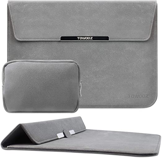 TOWOOZ 13-13.3 Inch Laptop Sleeve Case Compatible with 2012-2020 MacBook Air/MacBook Pro 13-13.3 inch/iPad Pro 12.9/Surface Pro, Artificial Leather, Innovative Materials,with a Small Bag. (13-13.3inch, Gray)