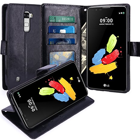 LG Stylo 2 Case, LG Stylo 2 V Case, LK Luxury PU Leather Wallet Flip Protective Case Cover with Card Slots & Stand For LG Stylo 2 / LG Stylo 2 V (Black)