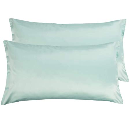 NTBAY Silky Satin King Pillowcases Set of 2, Super Soft and Luxury, Hidden Zipper Design, Cyan, King Size