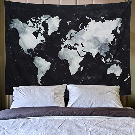 Lahasbja World Tapestry Map Tapestry Starry World Map Tapestry Apartment Essentials Black and White Tapestry Globe Galaxy Constellation Tapestry for Men Dorm Posters (M/51.2" × 59.1", Starry Map)