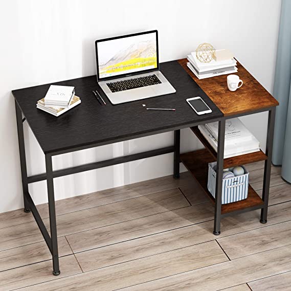 JOISCOPE Computer Desk, Desk with Shelves, Laptop Table, Study Table, Writing Desk, Industrial Desk,47 Inches (Black Finish)