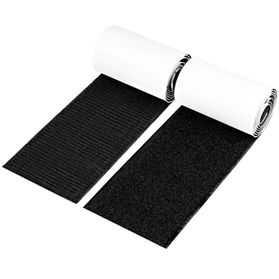 Hompie Self Adhesive Hook and Loop Strips [4” Width, 1.2m Length], Super Strong Sticky Nylon Fabric Fastener Tape, Rug Carpet Gripper Pad Wall Fastening Mounting Tools for Home School Office-Black