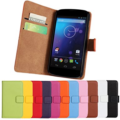 Nexus 4 Case, iCoverCase Multicolor Genuine Leather Wallet Case Flip Cover for LG Google Nexus 4 E960 (Black)