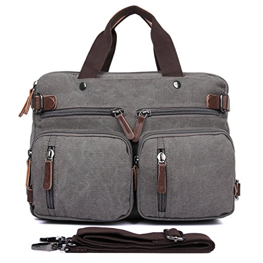 Clean Vintage Hybrid Laptop Backpack Messenger Bag / Convertible Briefcase Backpack BookBag Rucksack Satchel Waxed Canvas