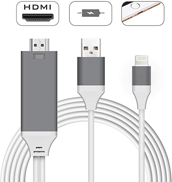 Compatible with iPhone iPad to HDMI Adapter Cable, Aictoe 6.6ft Digital AV Adapter Cord Support 1080P HDTV Compatible with iPhone 11 Pro Xs MAX XR X 8 7 6s Plus iPad iPod to TV Projector